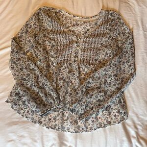 Lightweight Cream Floral Henley Blouse